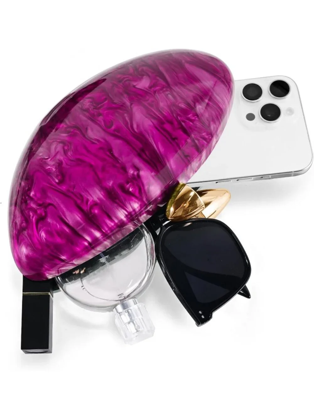 Women's Marble Pink Tortoise Shell Acrylic Clutch Purse Gold Evening Handbag